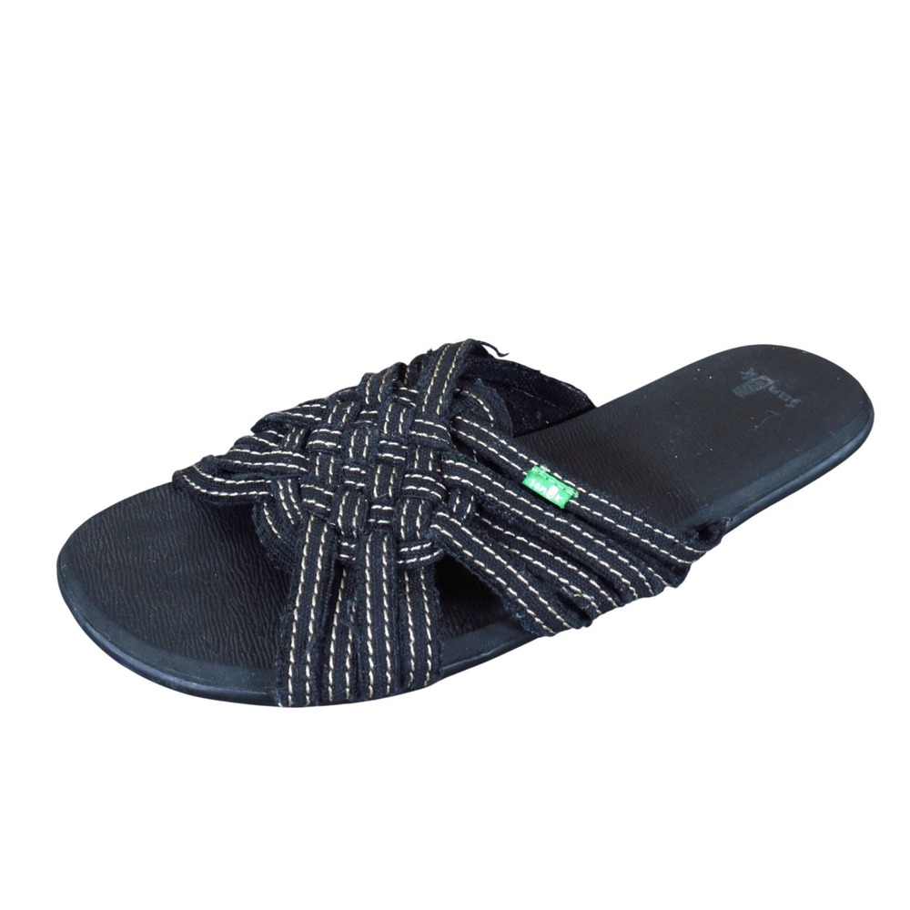 Sanuk Yoga Mat Womens Slide Sandals Size 6 Casual Beach‎ Black Woven Textile
